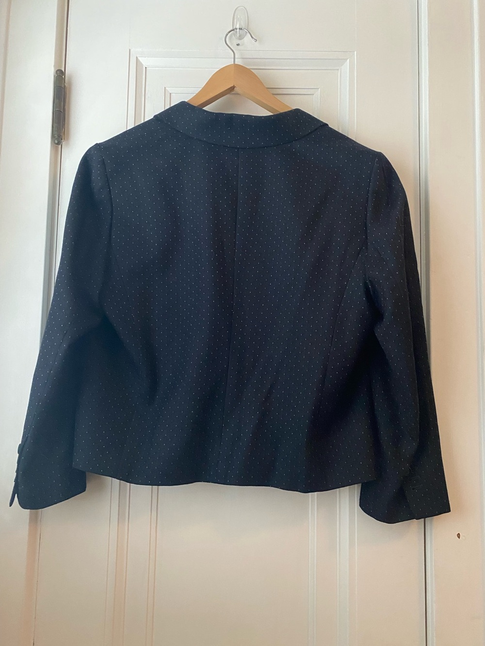 Ann Taylor suit jacket blazer black w/ white birdseye dot cropped fitted 16 tall - Picture 5 of 5